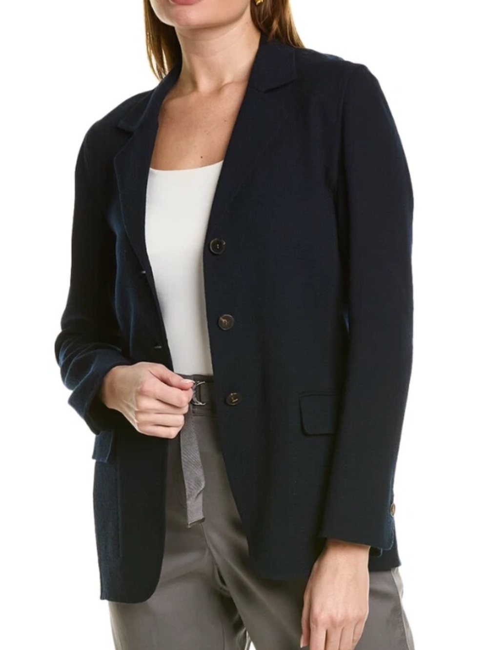 Lafayette 148 New York Navy Single-Breasted Blazer All Wool